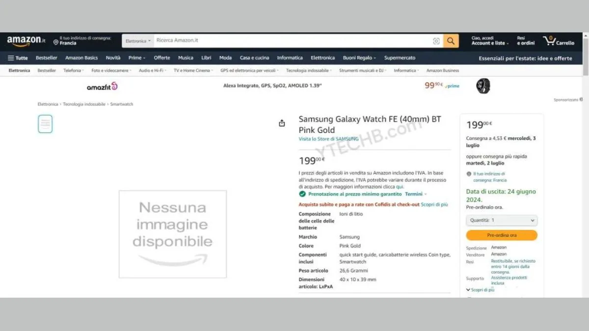 samsung galaxy watch fe pricingleaked via amazon